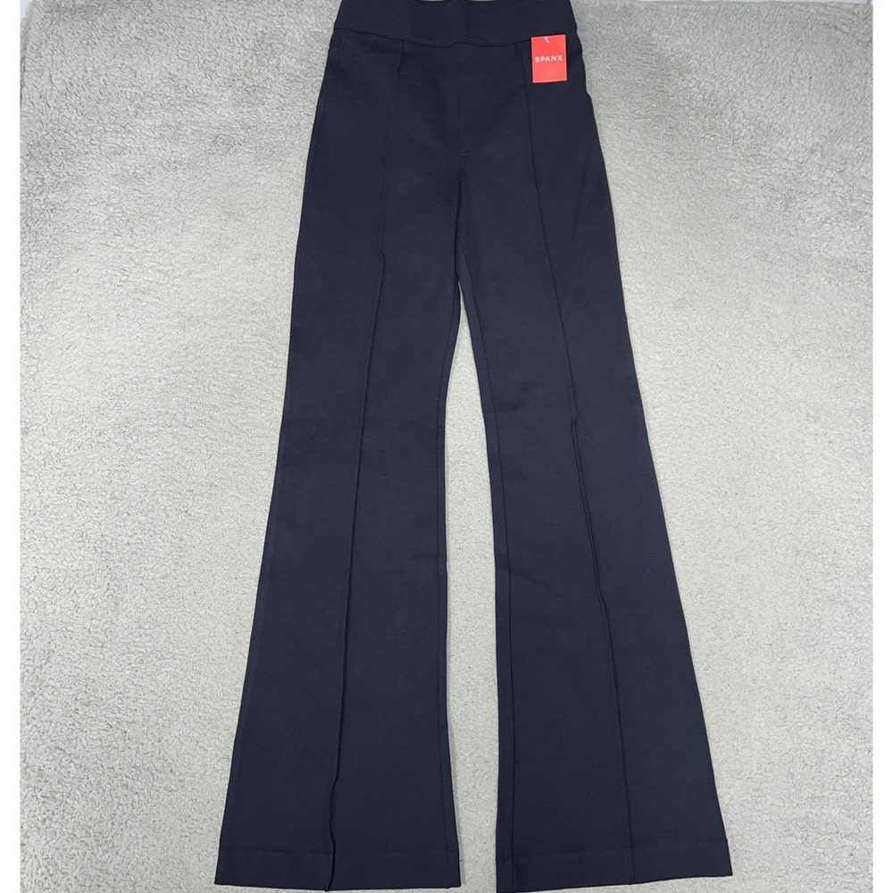 NWT Spanx Pants Women's Sz XS (24x32) Blue Navy Pintuck Flare High Rise 20252R